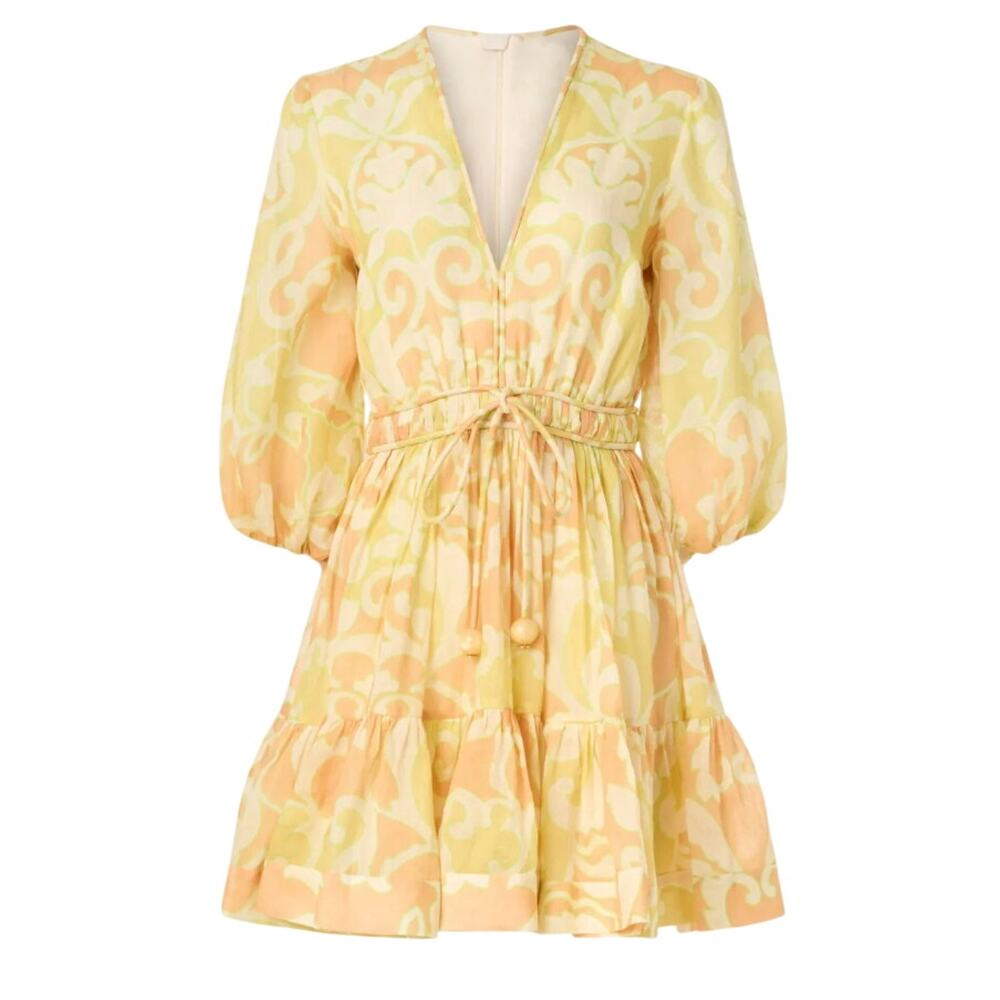Alexis Yellow Boho Mini Dress XS Party Vacation Designer Cottagecore Cotton $600 - Picture 6 of 13